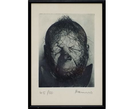 Rainer, Arnulf (geb. 1929 Baden) Ohne Titel (Franz Xaver Messerschmidt). Radierung auf Heliogravure/Papier, re. u. mit Bleist