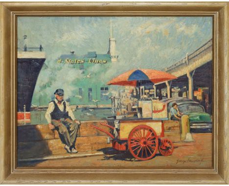 Hausdorf, Georg (1888 Trebnitz - New York 1959) An der Pier in New York. Öl/Lwd./Karton, re. u. sign. 40x 50 cm. R. 
