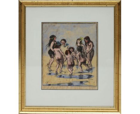 Zille, Heinrich (1858 Radeburg - Berlin 1929) "Ferienpaten" (1916). Aquarellierte Lithographie (li. obere Ecke besch./rest.),