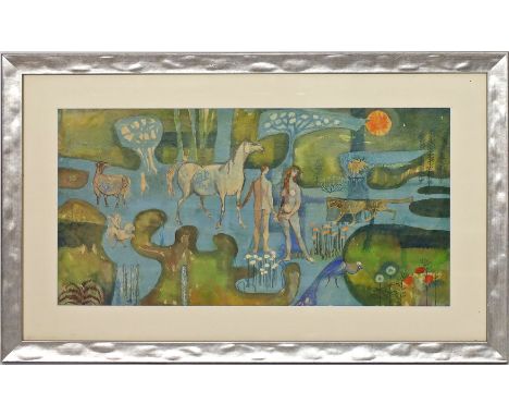 Wiedemann, Hannes (1924 Neustadt) Adam und Eva im Paradies. Aquarell/Papier. 30x 59 cm. PP., R.
