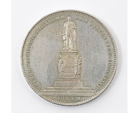 Baden-Durlach, Leopold (1830-1852), Vereinsdoppelthaler 1844. Carl-Friedrich Denkmal. 37 g. D. 4,1 cm.