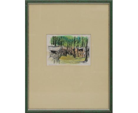 Liebermann, Max (1847 Berlin 1935) Holländische Kirmes. Wohl kolorierter Holzschnitt (später?), li. u. sign. und li. u. bez. 