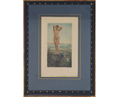 Klinger, Max (1857 Leipzig- Großjena 1920) "Die Quelle",so unterhalb der Darstellung betitelt. L. Altersspuren. Farbgraphik. 