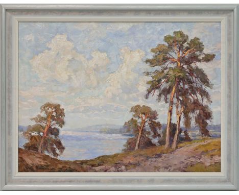 Herrmann, Willy (1895 Berlin 1963) Havellandschaft mit "Großem Fenster" und Blick auf den Grunewaldturm. Öl/Lwd., li. u. sign