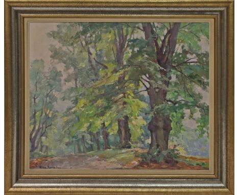 Herrmann, Willy (1895 Berlin 1963) Sonnendurchfluteter Waldweg. Öl/Platte, li. u. sign. 50x 60 cm. R.