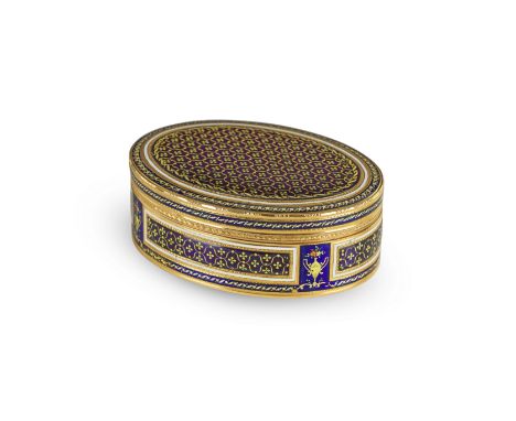Tabatière en or et émail, possiblement Hanau, vers 1785A gold and enamel snuffbox, possibly Hanau, circa 1785Decorated all-ov