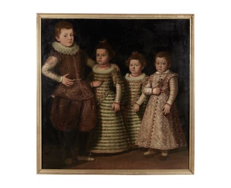 Ecole espagnole, fin XVIe sièclePortrait de quatre enfants Spanish School, late 16th CenturyPortrait of four children oil on 