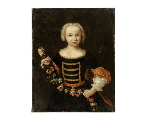 Ecole vénitienne du XVIIIe sièclePortrait de jeune garçon à la guirlande de fleursVenetian School, 18th CenturyPortrait of a 