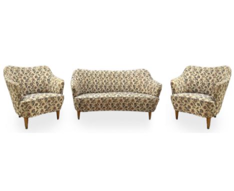  Home and Garden, Milan, design Gio Ponti, sofa and two chairs with wooden frame and floral lining original fabric of the per