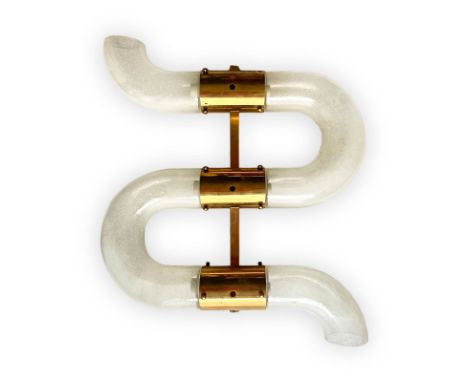 Mazzega, Murano, design Carlo Nason brass wall lamp structure and glass elements with pulegosa processing. 60s Cm 65x40