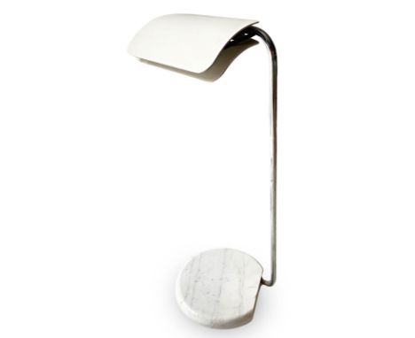Skipper, Bruno Gecchelin drawing, tile pattern, table lamp with chromed metal frame and diffuser in white lacquered aluminum,
