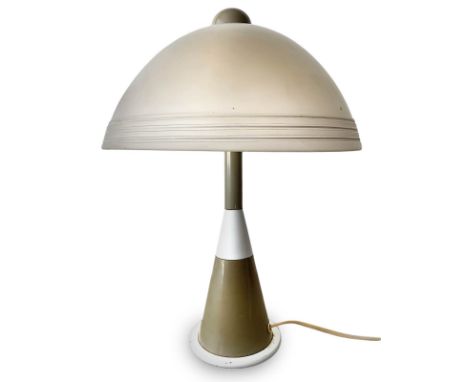 Zonca Milan, table lamp lacquered metal structure in shades of gray and white, smisferica form of frosted glass diffuser. 60s