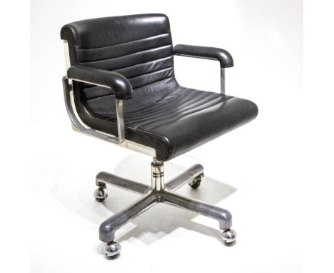 Design Center, design Ettore Sottsass and Hans Von Klier. swivel chair, aluminum structure, resin, leather seat. Years 70. H 