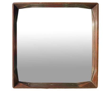 Thirteen, D. Cavalli drawing,  mirror in teak wood corners with diamond machining, Wear and tear. 60s, Cm 60x60x5