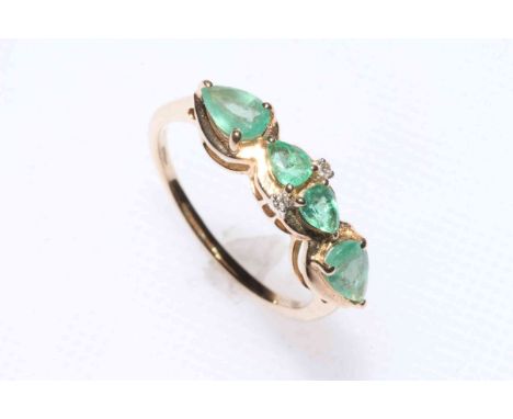 Emerald and diamond 9k gold ring, total emerald 0.92 carat, size N/O, with certificate.