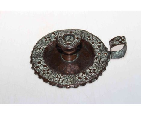 Beaten copper arts and crafts chamber candlestick.