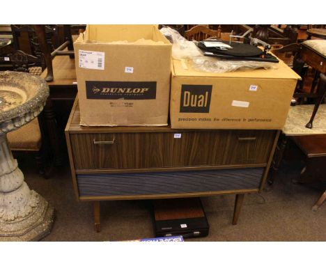 Garrard turntable, dual turntable, vintage Blaupunkt stereogram, collection of LP records and Imperial typewriter.
