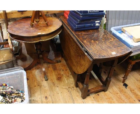 Antique jointed oak gate leg dining table and mahogany circular shaped top pedestal occasional table (2).