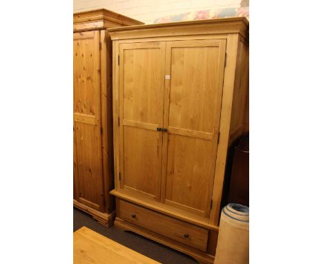 Contemporary light oak two door wardrobe and similar blanket box (2).