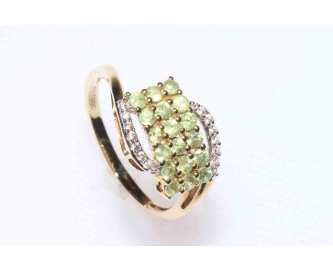 Ambanja Demantoid garnet and zircon 9k gold ring, size N/O, with certificate.