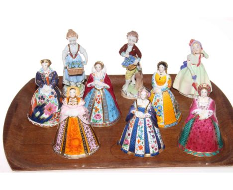 Royal Worcester Six Wives of Henry VIII figures, Royal Doulton Babie and pair of Dresden figures (9).