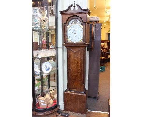 Antique oak and mahogany 30 hour longcase clock having painted arched dial signed Wm Hepton, Northallerton.