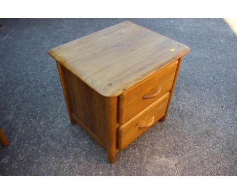 A light oak bedside cupboard, fitted two drawers, 20" wide, and a similar two-tier occasional table, 20" wide 