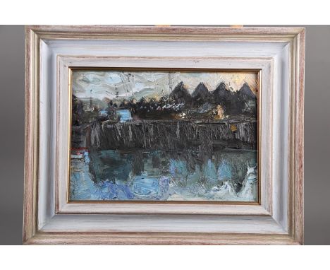 Christopher Daynes: oil on board, "First Light, the Strand, Rye", 9" x 13", in painted frame 
