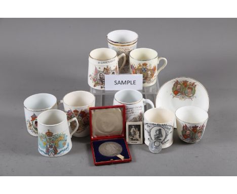 A collection of 1897 Jubilee, 1902 Coronation, 1911 Coronation and 1937 Jubilee commemorative mugs, cups and saucers, and a 1