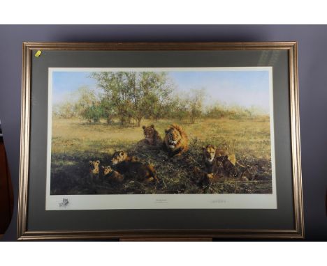 David Shepherd: a signed limited edition colour print, "First Light at Savuti", 468/1500, two other David Shepherd signed lim