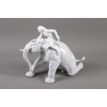 A Bing & Grondahl figure group, "Elephant and Mahout" (1858) (one tusk broken but present), 10 1/