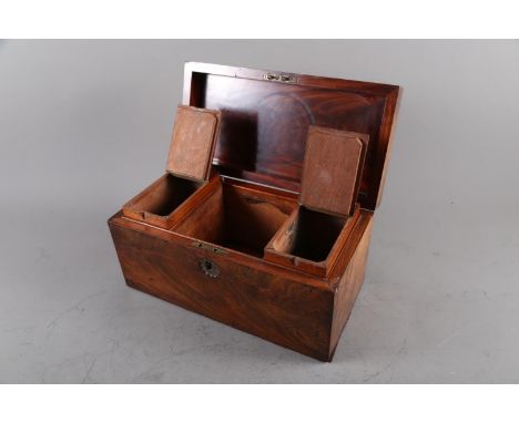 A Victorian mahogany rectangular two-division tea caddy, 14" wide 