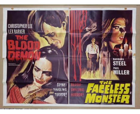 Blood Demon / Faceless Monster, 1967, UK Quad film posterStarring Christopher Lee and euro scream queen Barbara SteeleTape bu