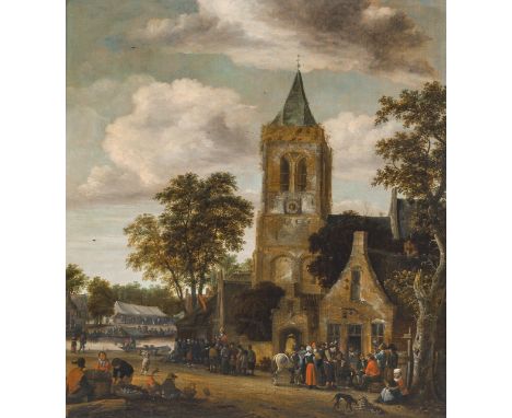Salomon Rombouts (1655-1702): Village market on the banks of the water, oil on panelWork: 74 x 68 cm Frame: 95 x 90 cm Rombou