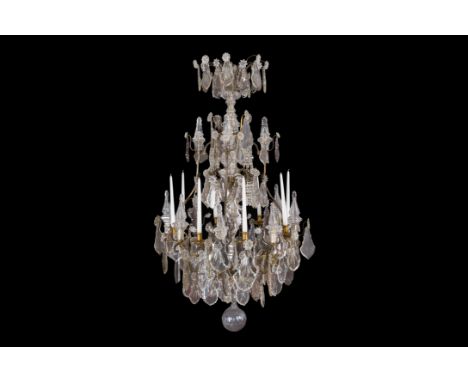 An important French Louis XIV style gilt bronze and cut crystal cage chandelier, Paris, last quarter 19th C.H 160 cm Provenan