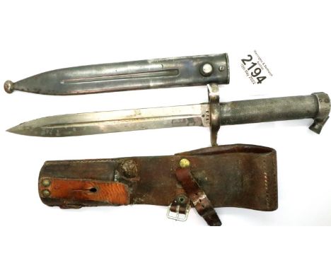 Swedish Ejab 1896 Mauser bayonet with channelled blade, steel engine turned, grip handle and steel scabbard. P&amp;P Group 2 