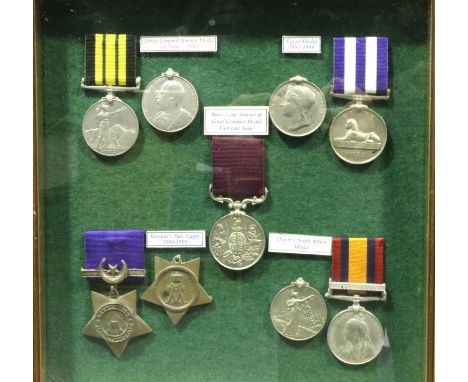 Mounted display of nine copy medals including LSGC, Egypt medal, AGSM etc. P&amp;P Group 3 (£25+VAT for the first lot and £5+