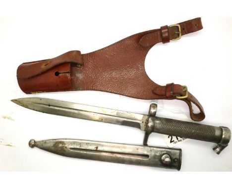 Swedish Ejab 1896 Mauser bayonet with channelled blade, steel engine turned, grip handle and steel scabbard. P&amp;P Group 2 