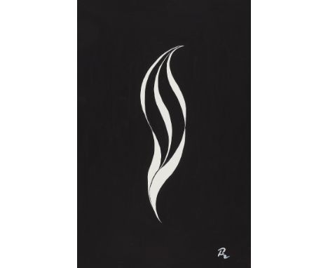 Robert Fisch (Hungarian/American, 1925-2022). Gouache on paper painting depicting an abstract white shape against a black bac