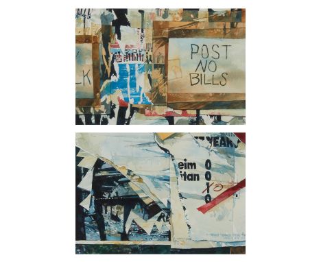 Wendell Arneson (American, b. 1946). Two watercolor on paper paintings including "Post No Bills XIV" and "Post No Bills XV" d