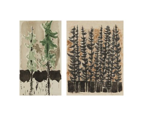 Eugene Larkin (American, 1921-2010). Group of two artworks on paper prints including:One ink on rice paper painting titled "P