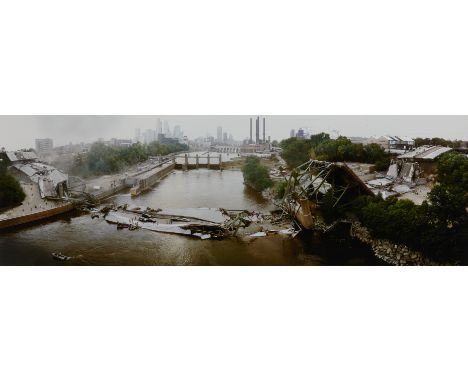 Paul Lundquist (American, 20th/21st c.) Giclee print, possibly titled "35W Bridge Collapse, 40 Minutes After," depicting the 
