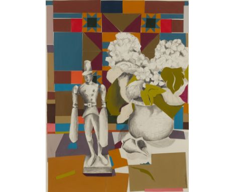 Mary Ingebrand-Pohlad (American, b. 1953). Graphite, pastel, and paper collage titled "Nantucket Still Life with Whirligig an