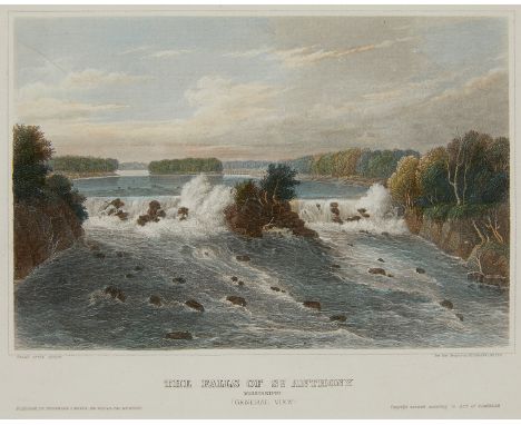 Herrmann Julius Meyer (German, 1826-1909). Color steel engraving titled "The Falls of St. Anthony, Mississippi - General View
