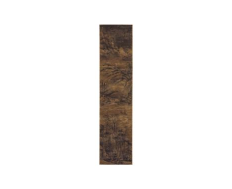 A CHINESE LANDSCAPE SCROLL PAINTING
Chinese, ink on silk, inscription to upper right
110 x 24.5cm
Condition: Condition Report