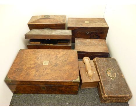 Seven various antique boxes, comprising two rosewood and one mahogany tea caddy