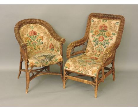 Two 1920s wicker chairs, label 'R Wengler'
