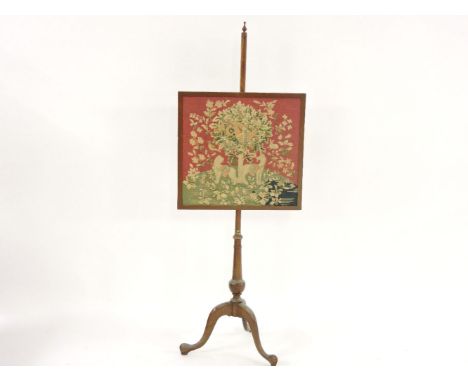 A Victorian pole screen, with tapestry panel, an aneroid barometer, a pair of hames, and framed horse brasses