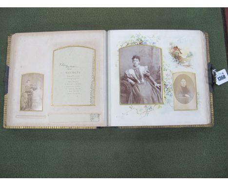 An Early XX Century Photograph Album, with green leather cover, containing several period portrait images.