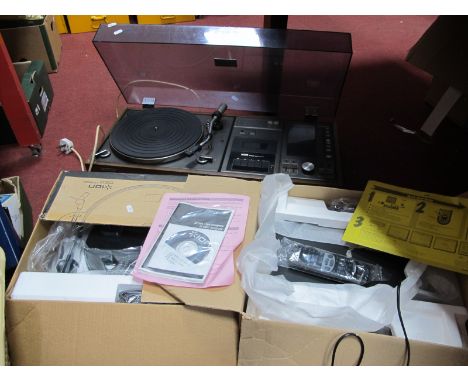 Ion Vinyl to MP3 Turntable, (as new in box), Goodmans VN9000 VHS Video Recorder (boxed) and a Sharp Music Center, (all untest